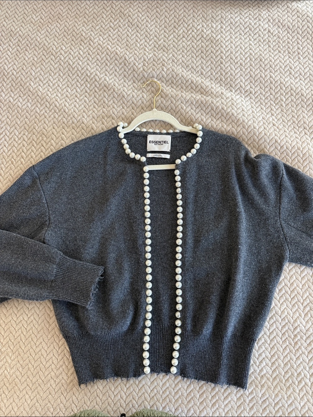 Essentiel Charcoal Pearl-Trim Crew Cardigan